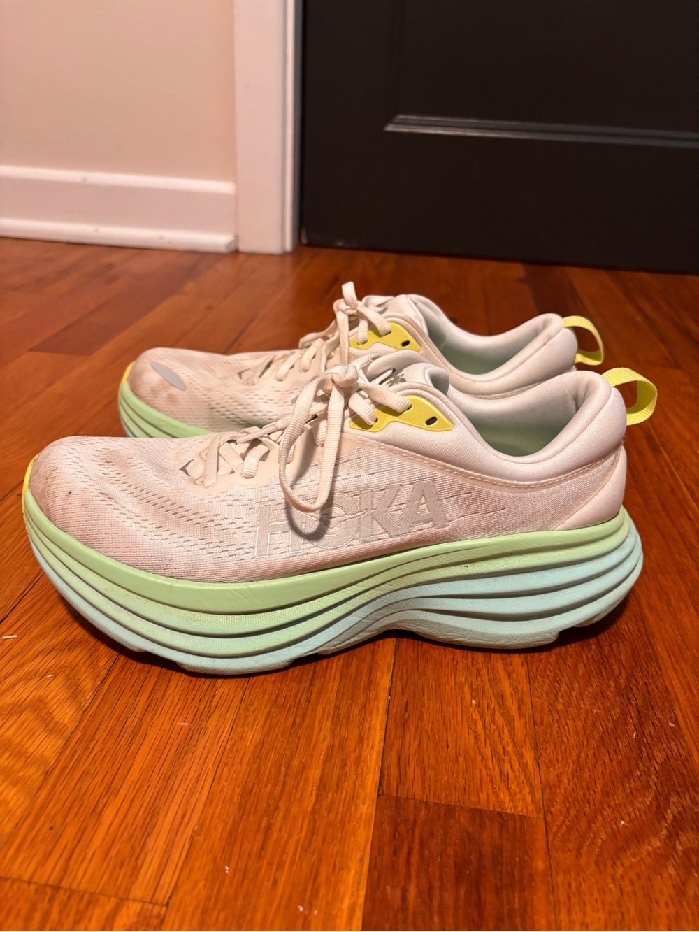 Hoka Women's White, Blue & Mint Layered Bondi Cushion Running Shoes